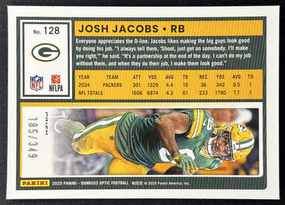 Josh Jacobs 2025 Panini Donruss Optic Aqua Prizm /349 Packers Sports Trading Card