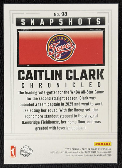 Caitlin Clark 2025 Panini Chronicled Snap Shots Fever 98 Sports Trading Card