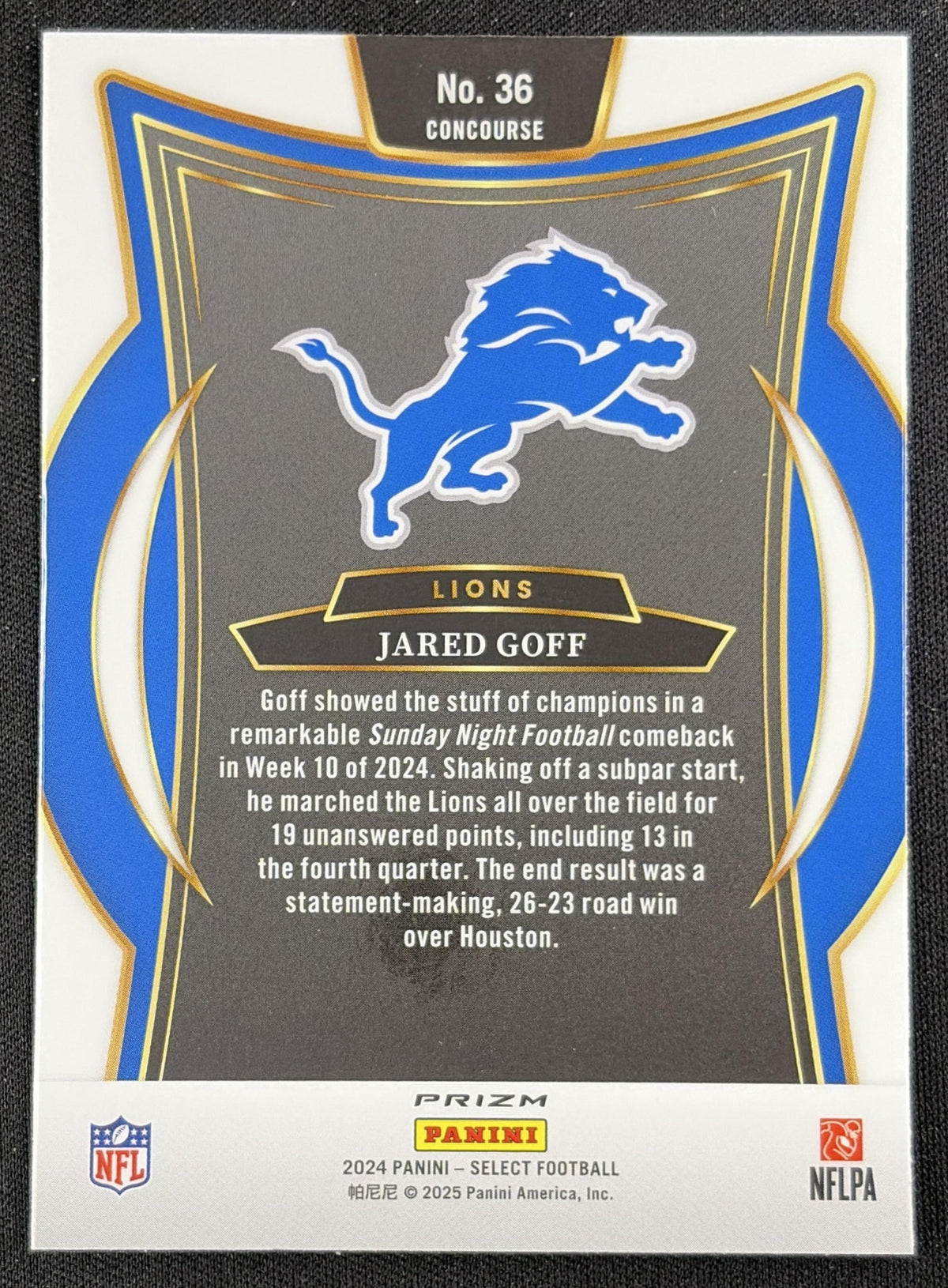 Jared Goff 2024 Panini Select Concourse Disco Prizm Lions