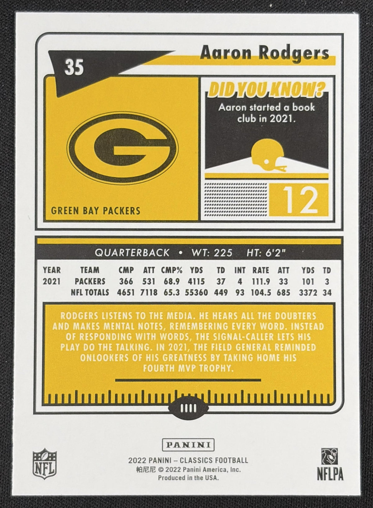 Aaron Rodgers 2022 Panini Classics Premium Edition Silver Packers