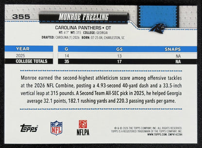 Monroe Freeling 2026 Topps Football Leather Foil Panthers back