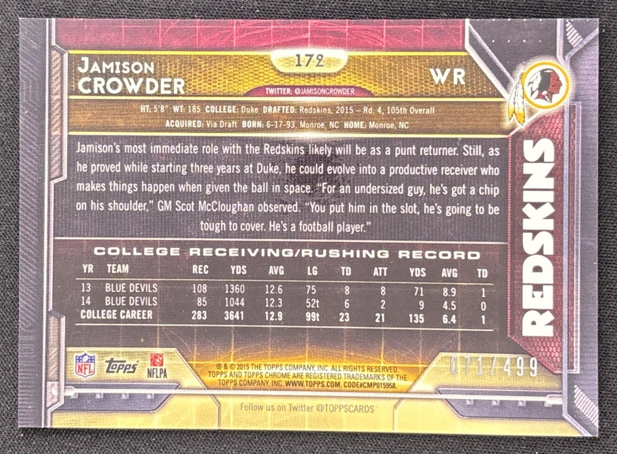 Jamison Crowder 2015 Topps Chrome Camo Refractor /499 Redskins