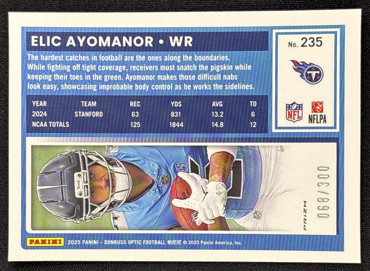 Elic Ayomanor 2025 Panini Donruss Optic Rated Rookie Wave Prizm /300 Titans