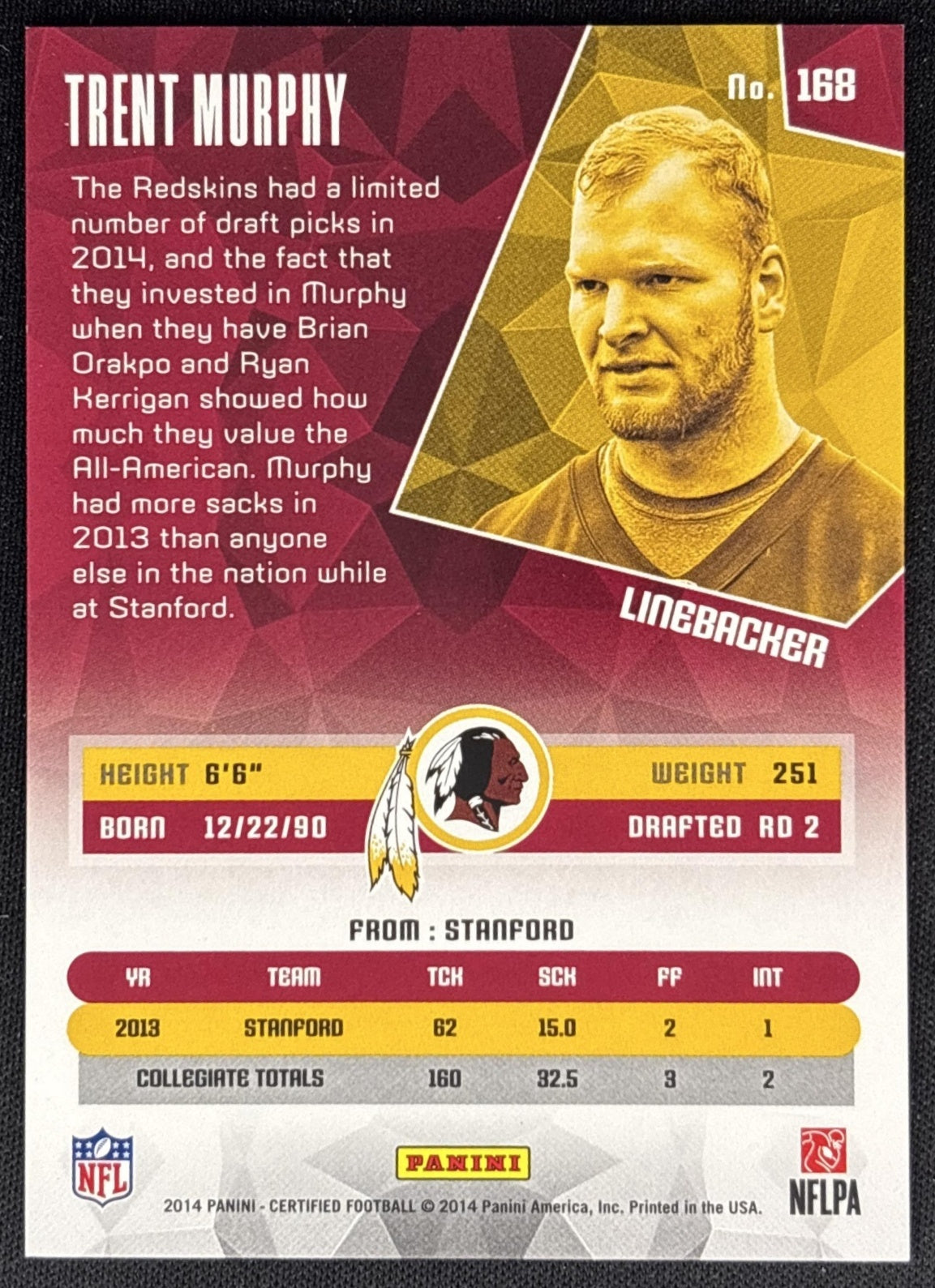 Trent Murphy 2014 Panini Certified Red /249 Redskins back
