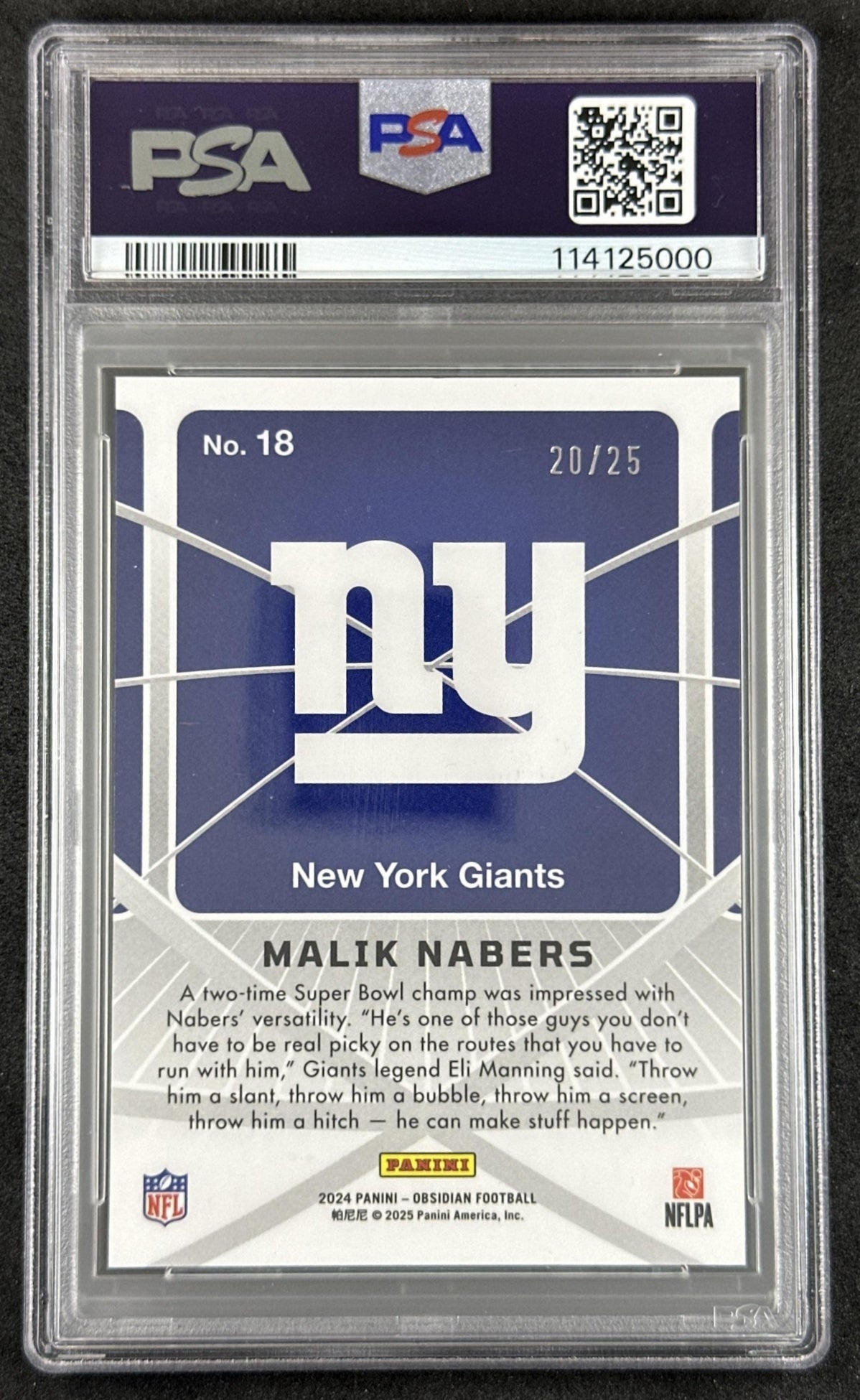 Malik Nabers 2024 Panini Obsidian Atomic Initials Blue /25 PSA 10
