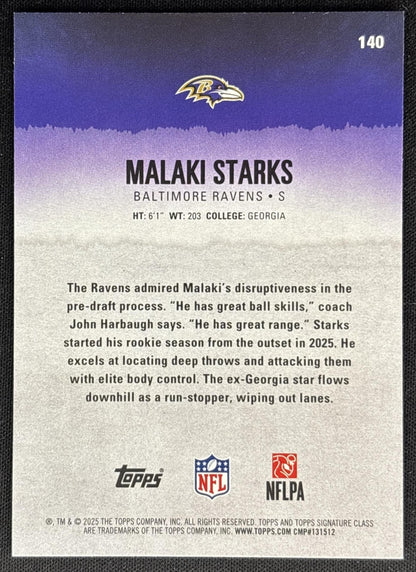 Malaki Starks 2025 Topps Signature Class Rookie Ravens Sports Trading Cards