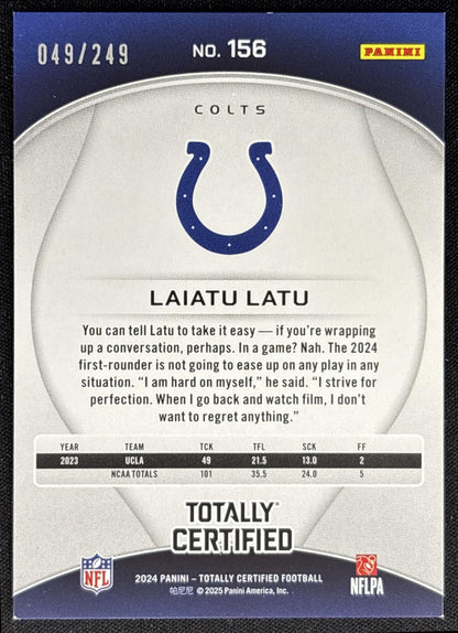 Laiatu Latu 2024 Panini Totally Certified Rookies Mirror Red /249 Colts