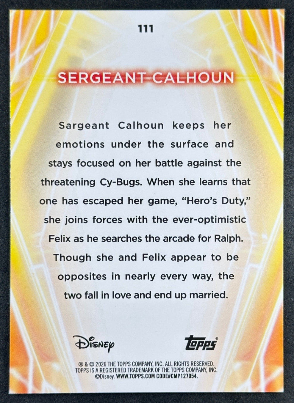 Sergeant Calhoun 2026 Topps Disney Neon Wreck-It Ralph Entertainment Cards