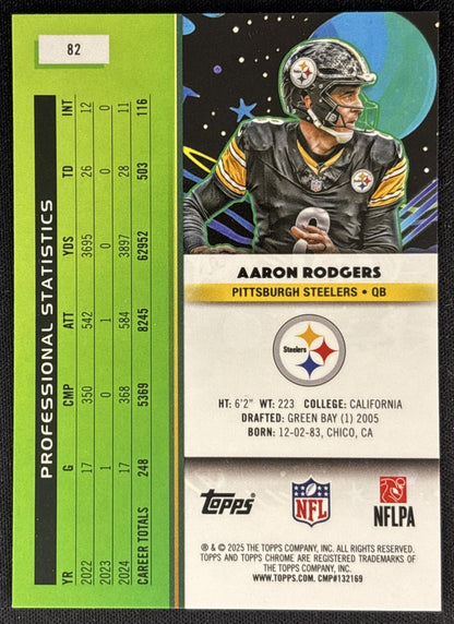Aaron Rodgers 2025 Topps Cosmic Chrome Steelers back