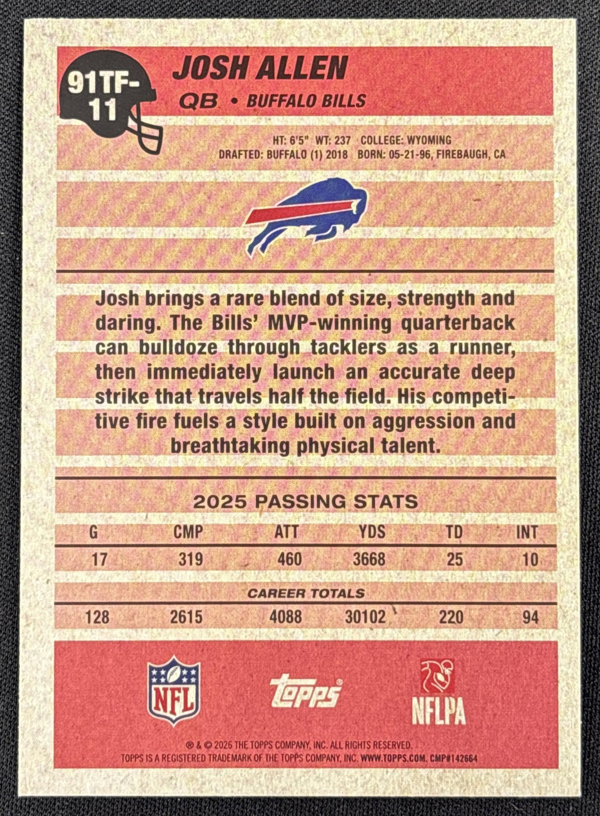 Josh Allen 2026 Topps 1991 Crackle Foil Bills