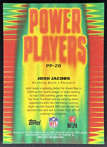Josh Jacobs 2025 Topps Chrome Power Players Packers Sports Trading Cards