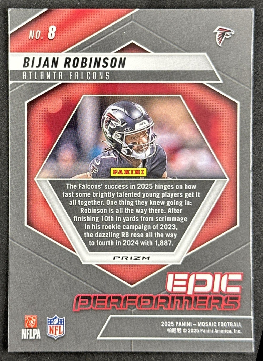 Bijan Robinson 2025 Panini Mosaic Epic Performers Mosaic Prizm Falcons back