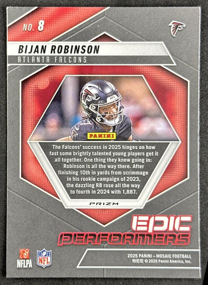 Bijan Robinson 2025 Panini Mosaic Epic Performers Mosaic Prizm Falcons back