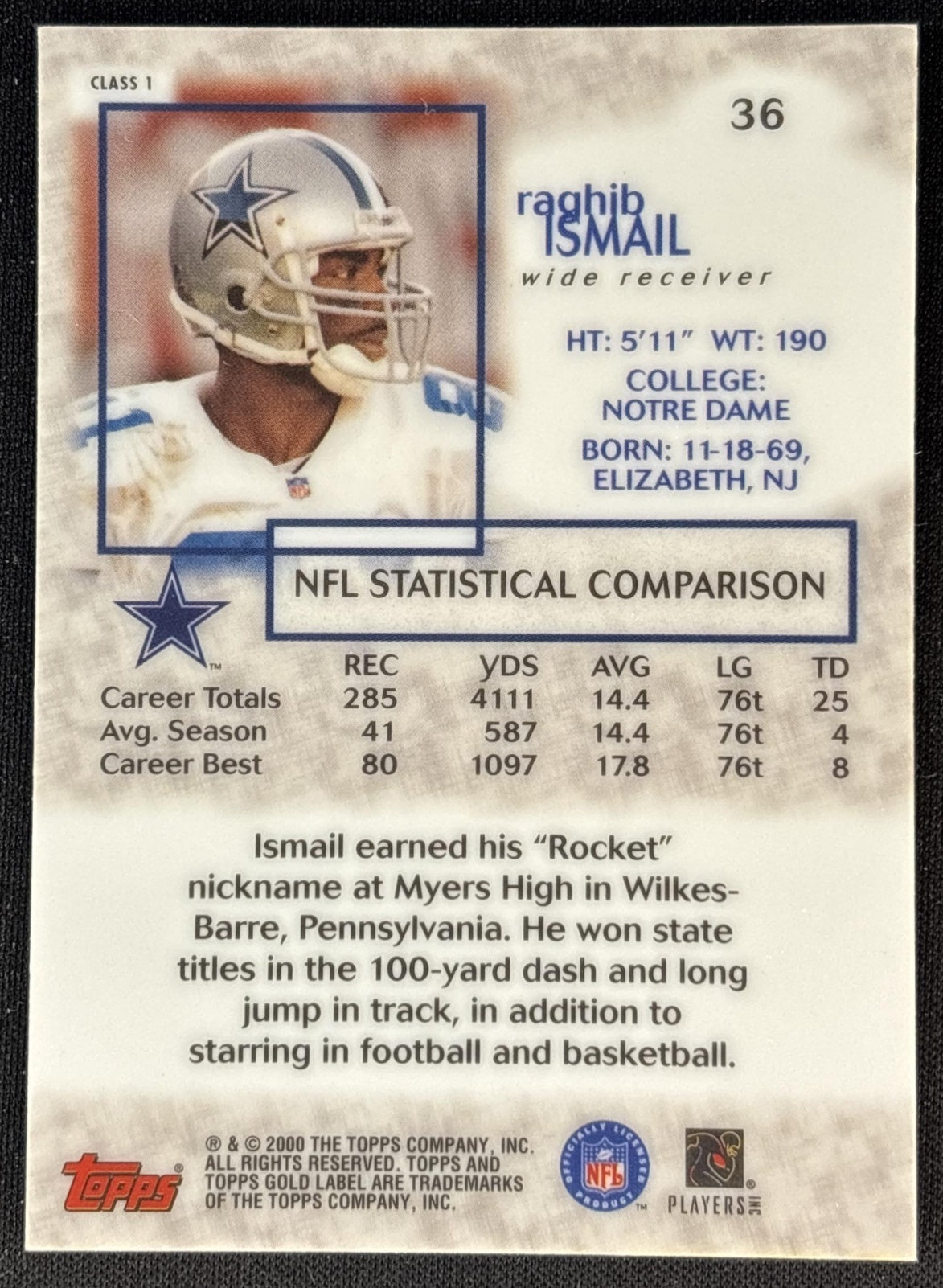 Raghib Ismail 2000 Topps Gold Label Cowboys Sports Trading Cards