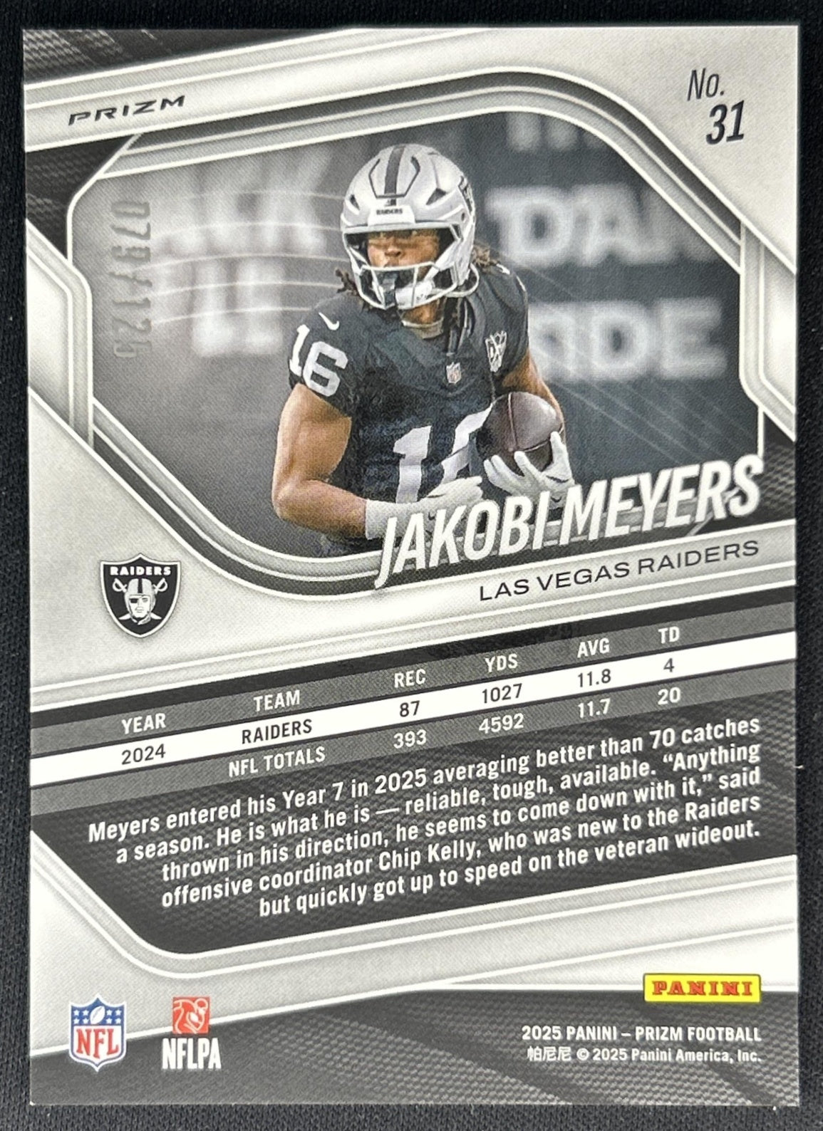 Jakobi Meyers 2025 Panini Prizm Purple /125 Raiders Sports Trading Cards