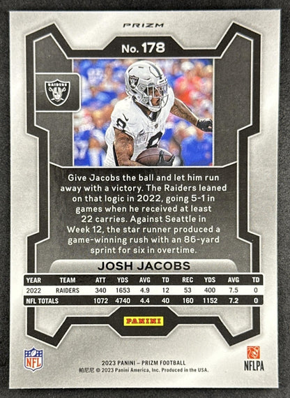 Josh Jacobs 2023 Panini Prizm Silver Raiders Sports Trading Card