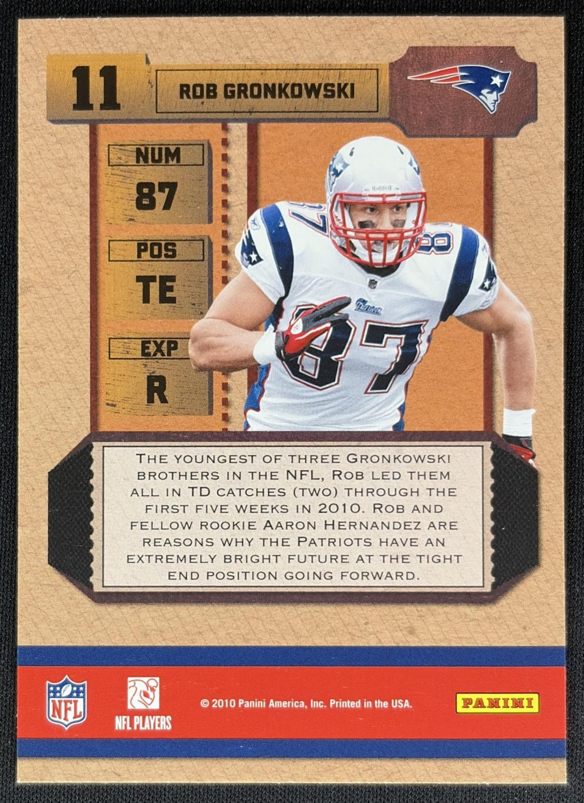 Rob Gronkowski 2010 Panini Playoff Contenders ROY Patriots back