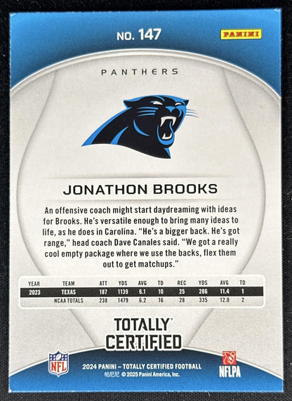 Jonathon Brooks 2024 Panini Certified Rookies Panthers back