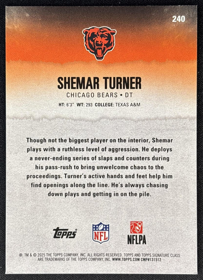 Shemar Turner 2025 Topps Signature Class Rookie Blue & Yellow Foil Bears back