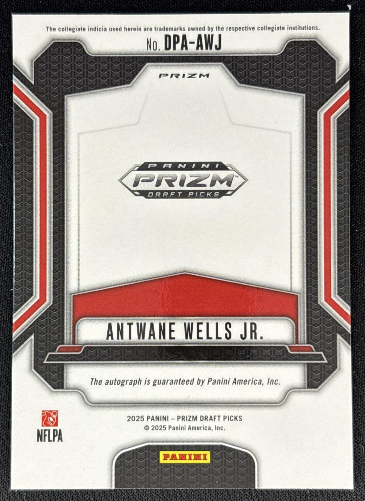 Antwane Wells Jr. 2025 Panini Prizm Draft Picks Auto Silver Rebels Back
