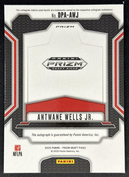 Antwane Wells Jr. 2025 Panini Prizm Draft Picks Auto Silver Rebels Back