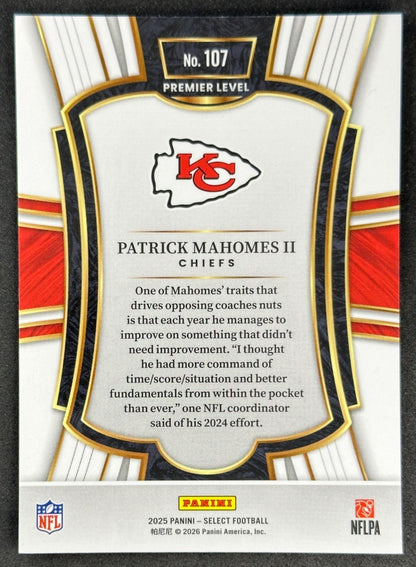 Patrick Mahomes II 2025 Select Premier Level Chiefs Sports Trading Cards