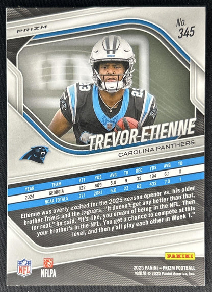 Trevor Etienne 2025 Panini Prizm Choice Blue Yellow & Green Panthers Back