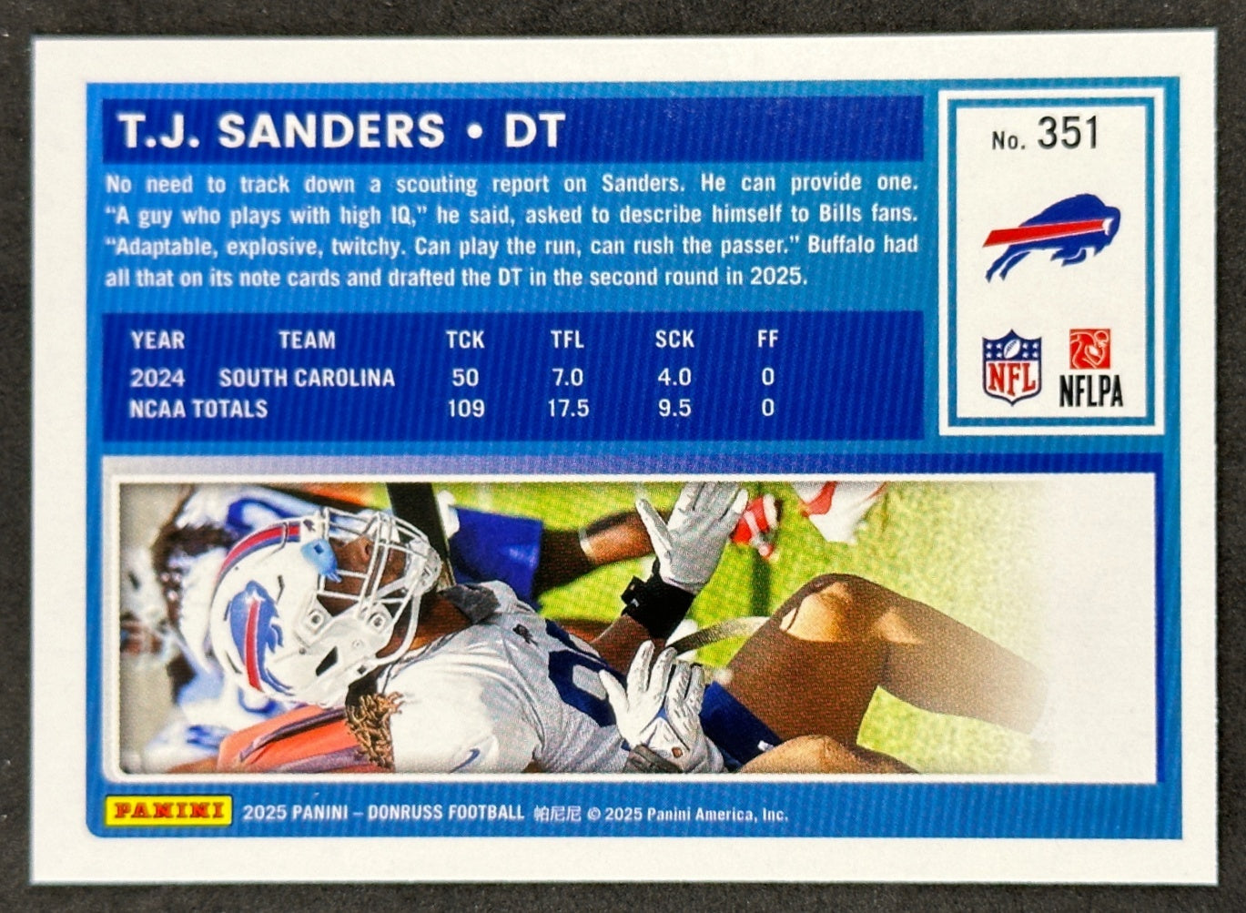 T.J. Sanders 2025 Donruss Optic Rated Rookie Preview Bills Sports Trading Cards