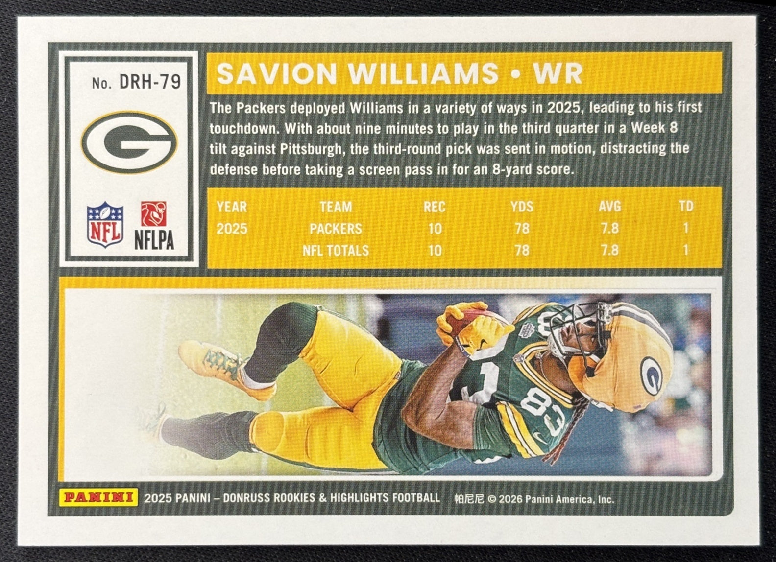 Savion Williams 2025 Panini Donruss Rookies & Highlights Packers Sports Trading Cards