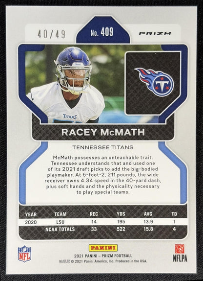 Racey McMath 2021 Panini Prizm Purple Power /49 Titans
