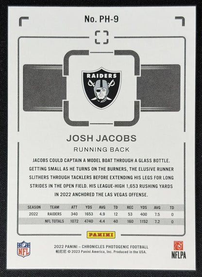 Josh Jacobs 2022 Panini Chronicles Photogenic Raiders back