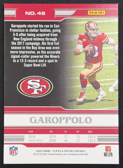 Jimmy Garoppolo 2020 Panini Plates & Patches Blue /60 49ers San Francisco 49ers