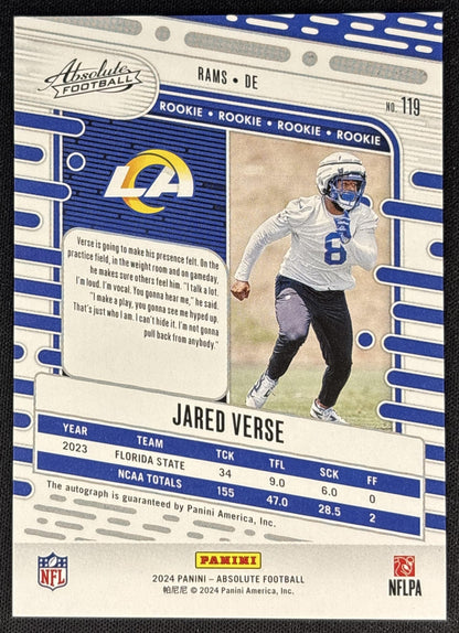 Jared Verse 2024 Panini Absolute Signature Rookies Rams