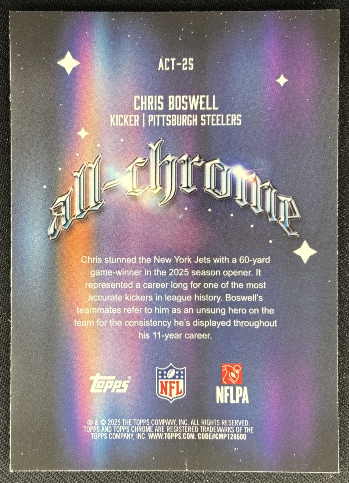 Chris Boswell 2025 Topps Chrome All Team Steelers Sports Trading Cards