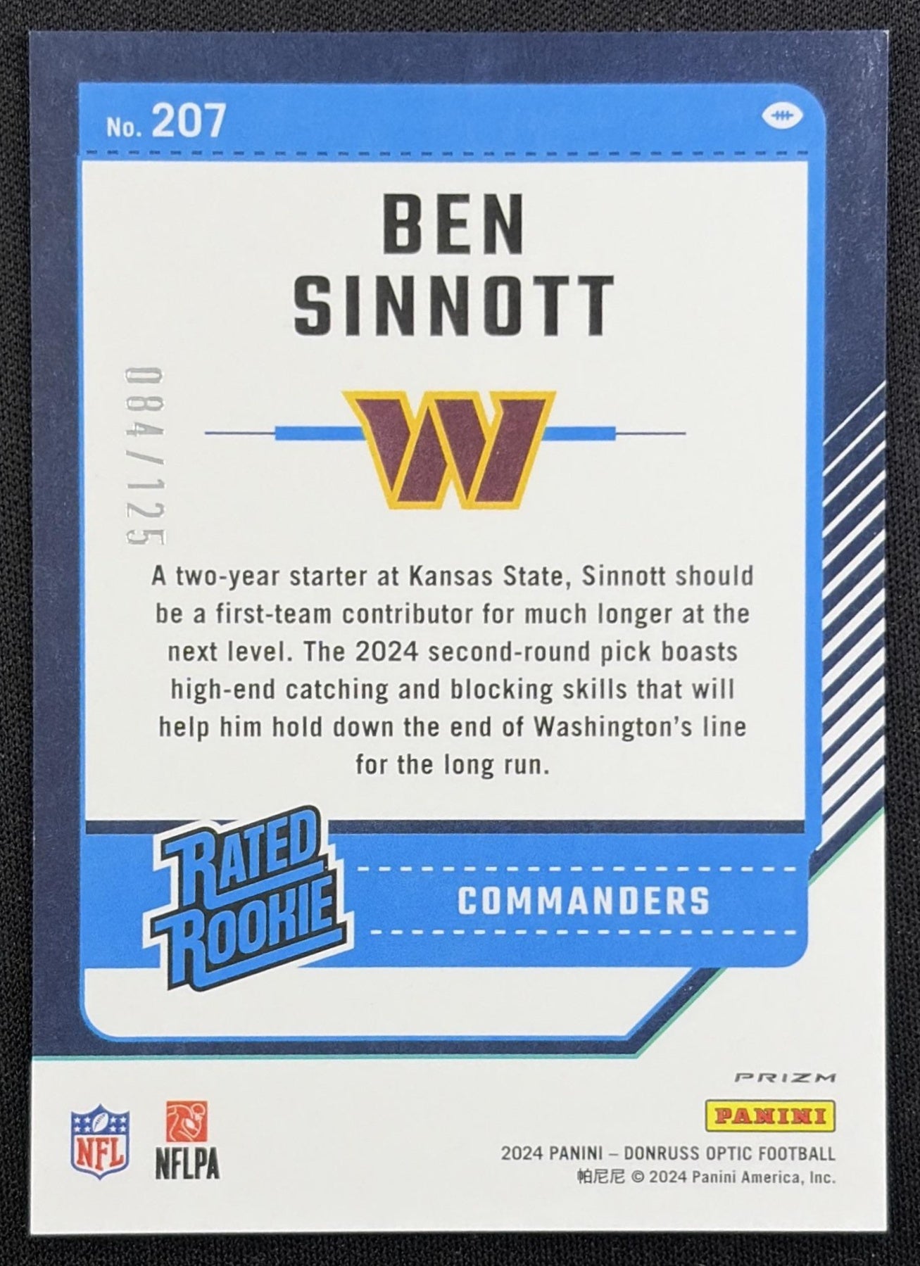 Ben Sinnott 2024 Panini Donruss Optic Red /125 Commanders