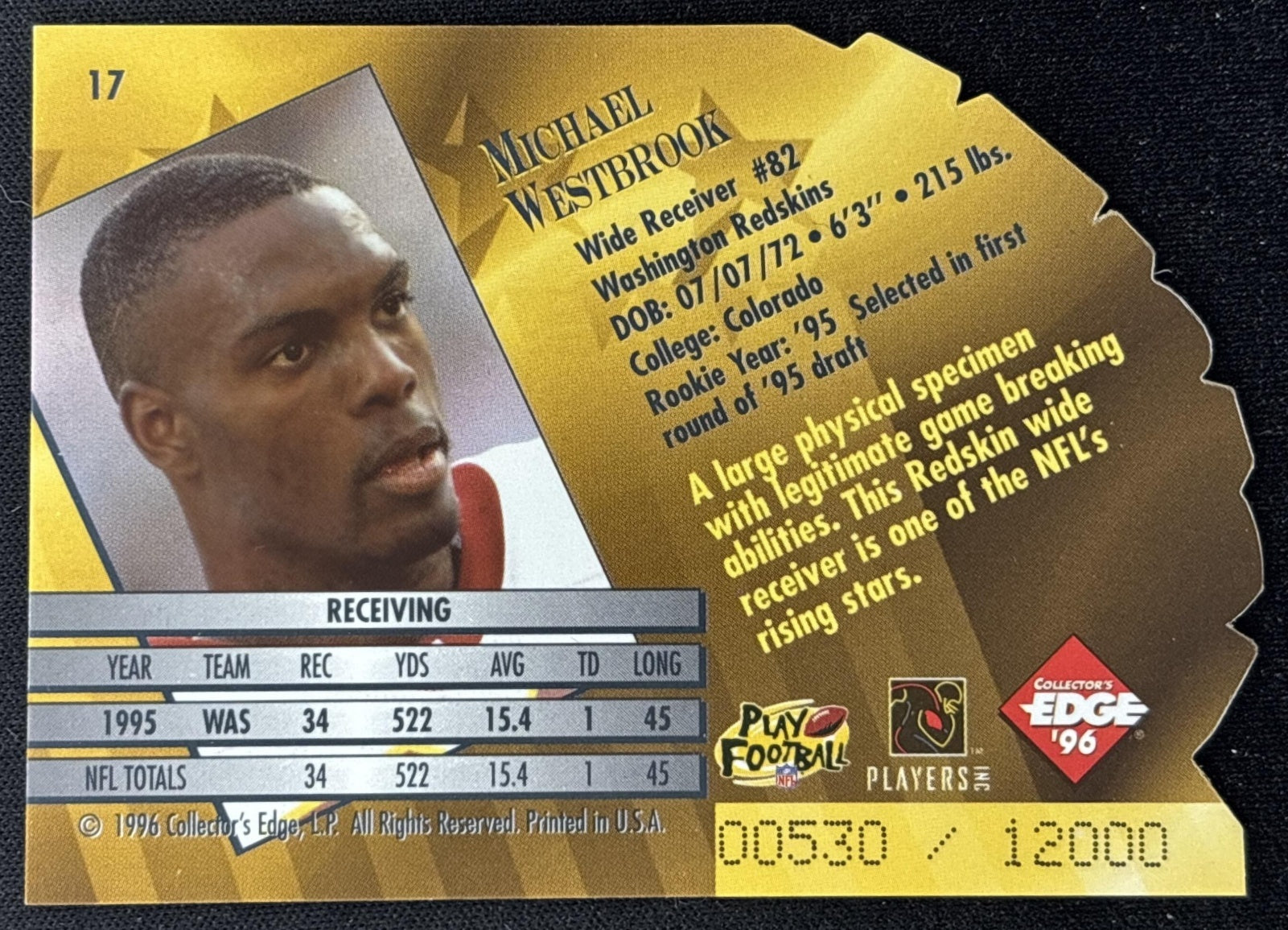 Michael Westbrook 1996 President's Reserve New Regime /12000 Redskins back