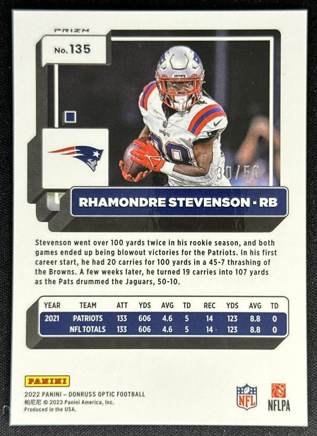 Rhamondre Stevenson 2022 Panini Donruss Optic Purple /50 Patriots