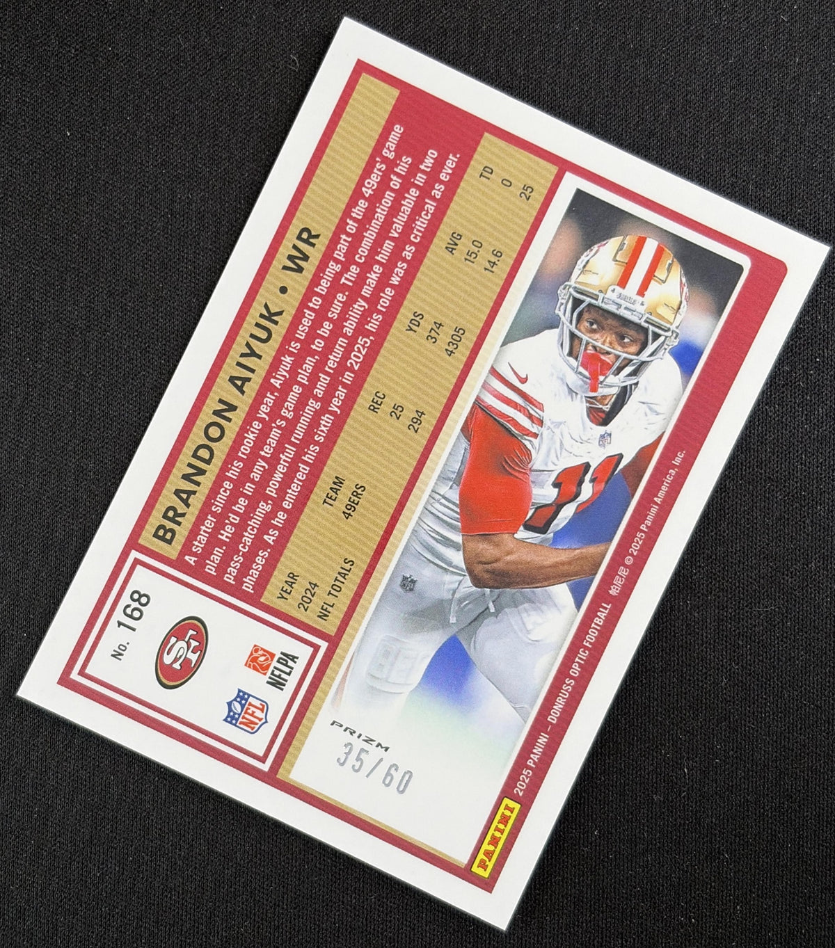 Brandon Aiyuk 2025 Panini Donruss Optic Purple Prizm /60 49ers