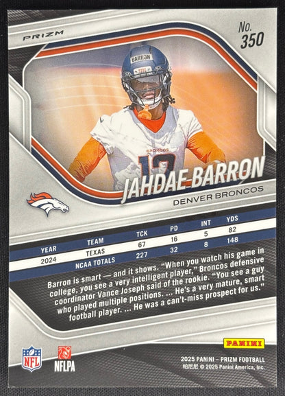 Jahdae Barron 2025 Prizm Red White & Blue Broncos Sports Trading Card
