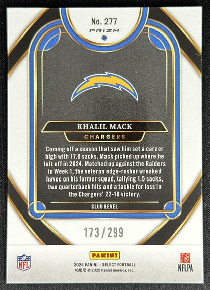 Khalil Mack 2024 Panini Select Club Copper Prizm Shock /299 Chargers
