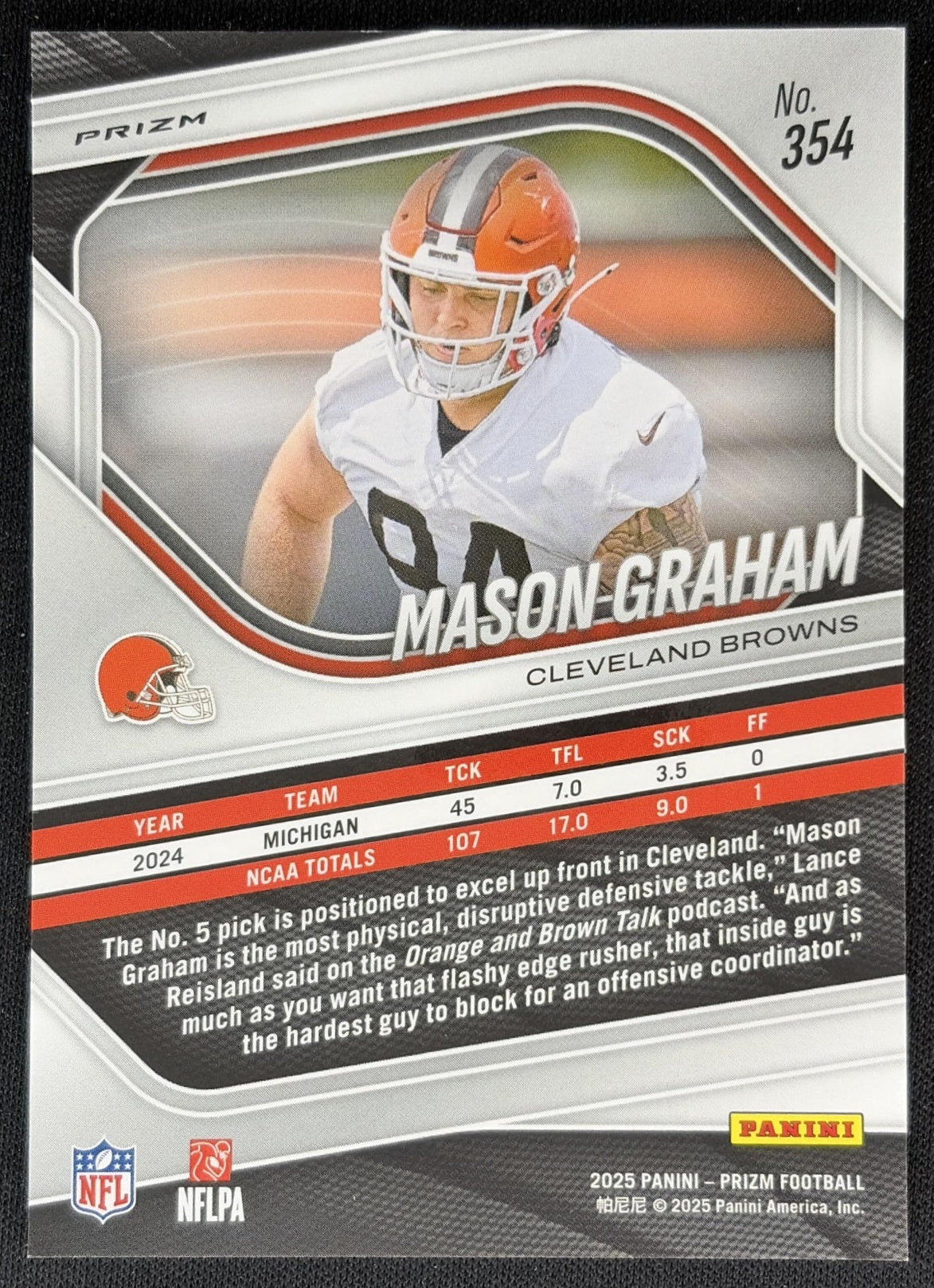 Mason Graham 2025 Panini Prizm Red Flash Browns Sports Trading Card