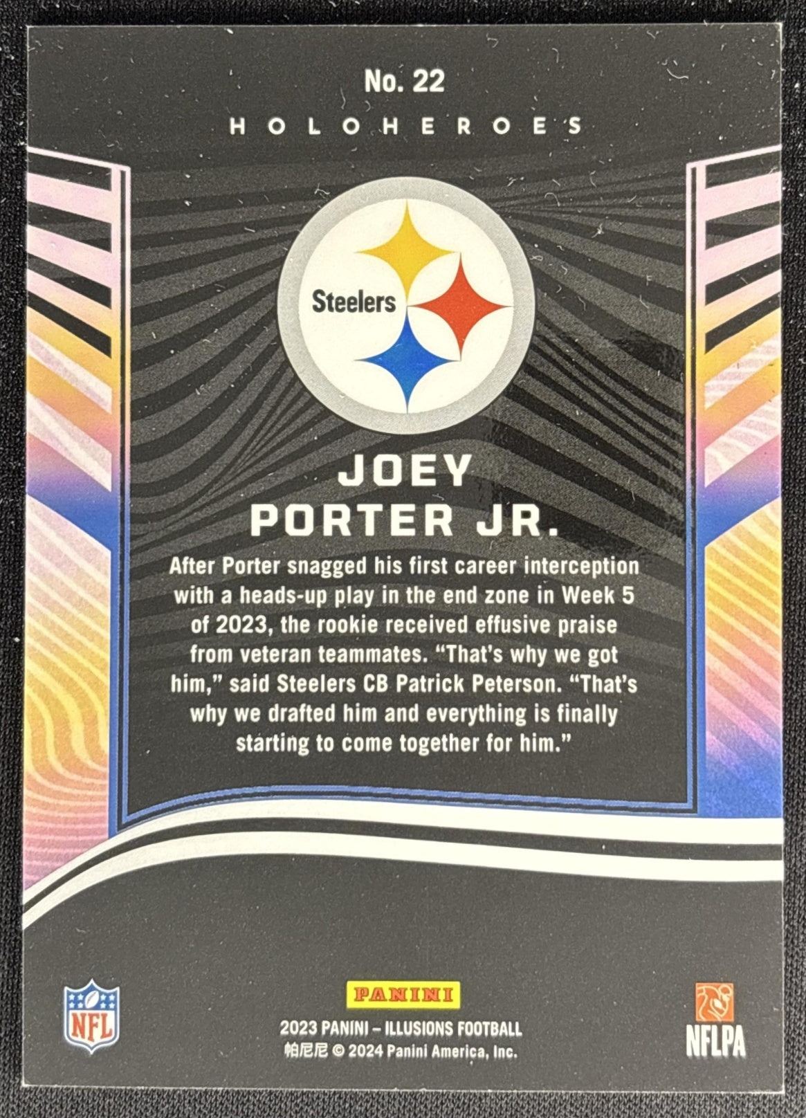 Joey Porter Jr. 2023 Panini Illusions HoloHeroes Rookie Steelers back