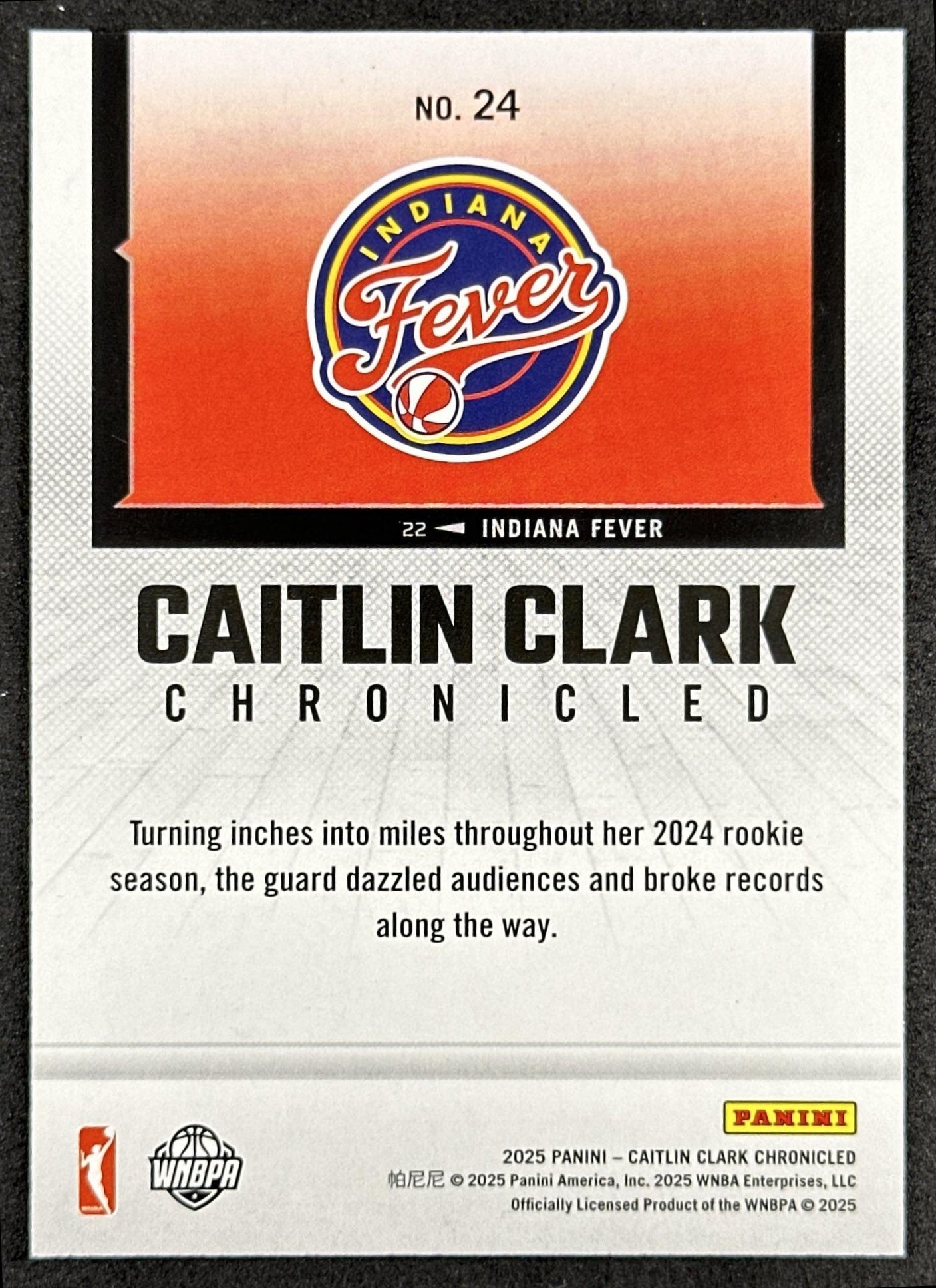 Caitlin Clark 2025 Panini Chronicled WNBA Holo Fever 24 Indiana Fever