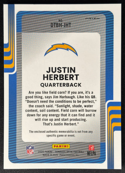 Justin Herbert 2025 Donruss Optic Threads Blue Hyper Prizm Chargers (back) - sports trading card - Wayne Collection