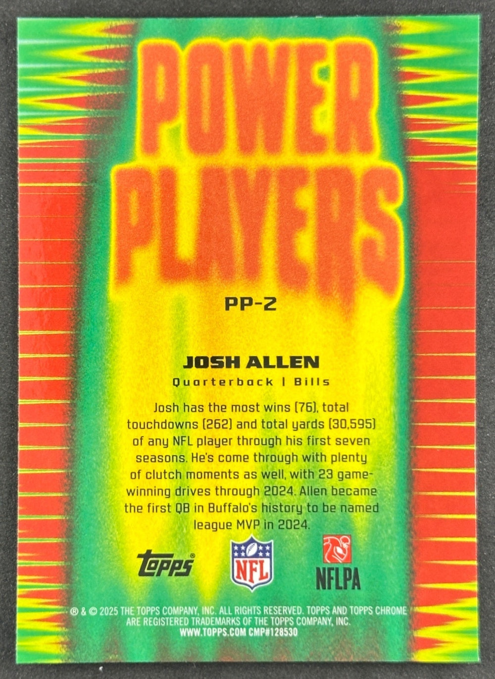 Josh Allen 2025 Topps Chrome Power Players Bills Sports Trading Cards