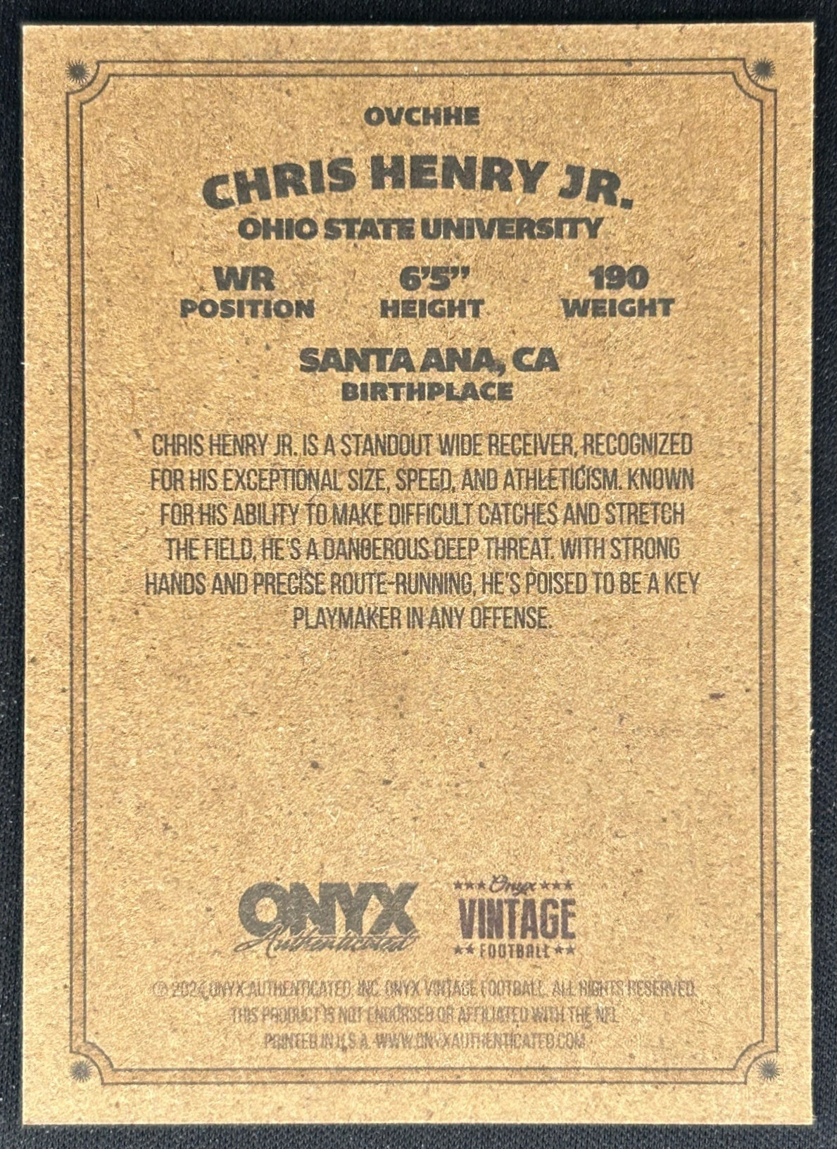 Chris Henry Jr. 2025 Onyx Vintage Sports Trading Cards