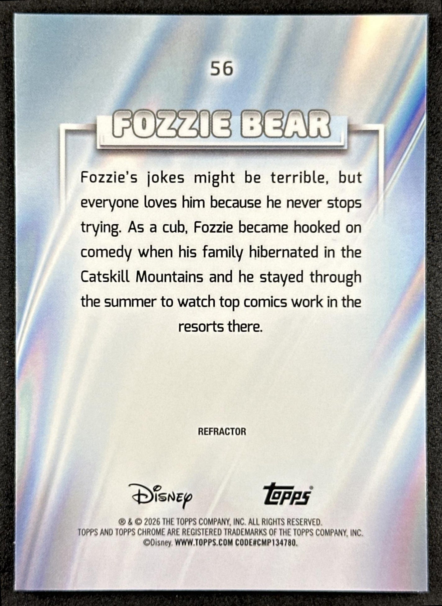 Fozzie Bear 2026 Topps Chrome Disney Refractor The Muppets Back