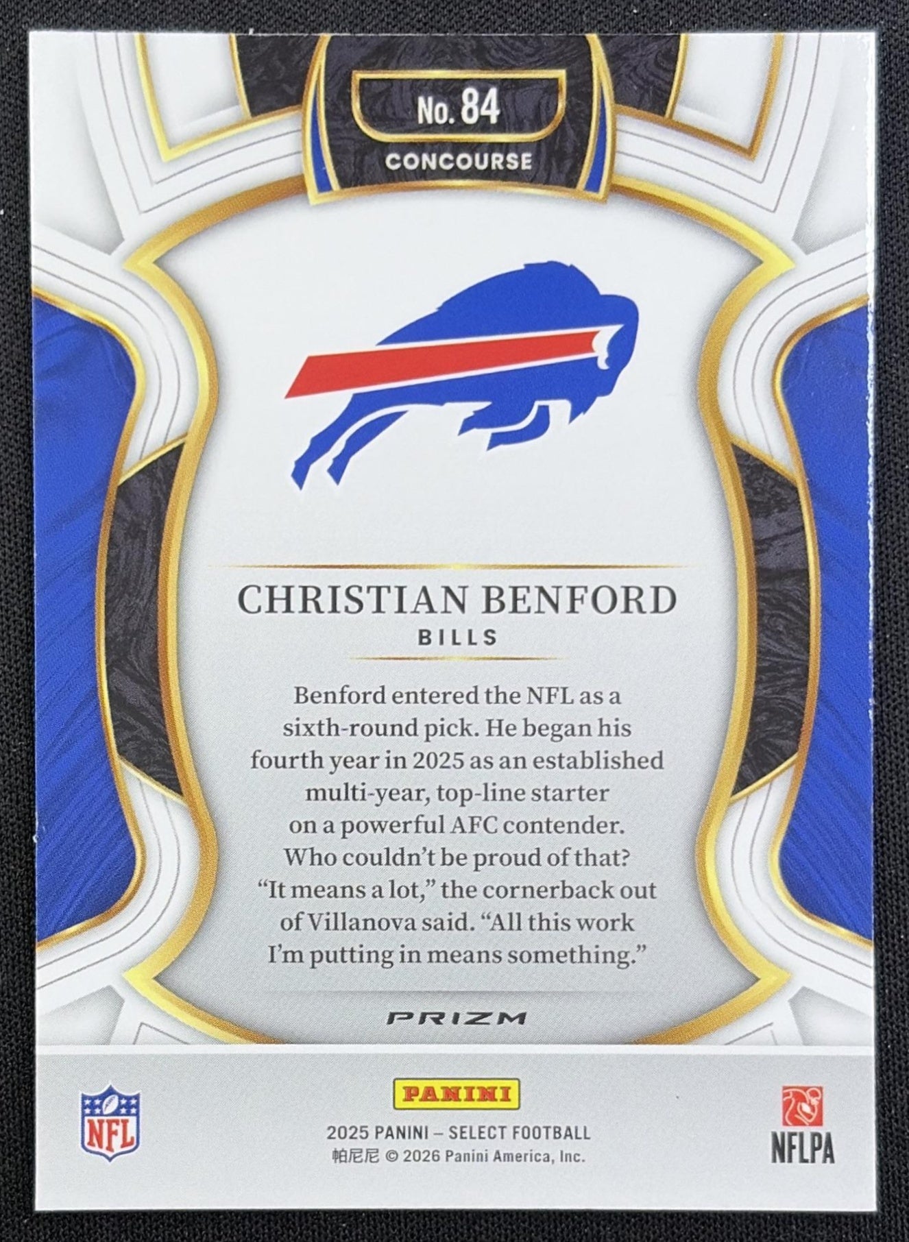 Christian Benford 2025 Panini Select Concourse Black and Green Prizm Shock Bills
