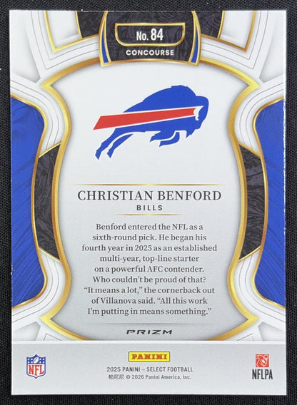 Christian Benford 2025 Panini Select Concourse Black and Green Prizm Shock Bills