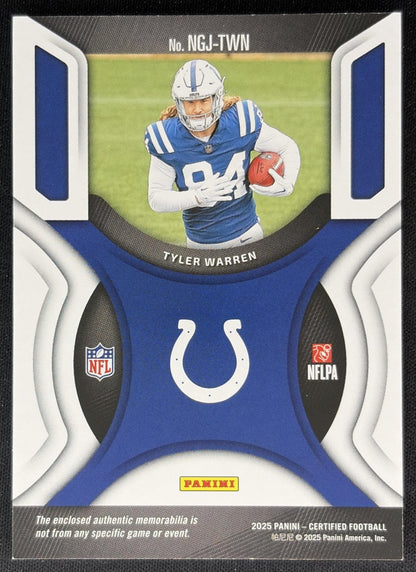 Tyler Warren 2025 Panini Certified New Generation Jerseys Mirror Pink /299 Colts Sports Trading Cards